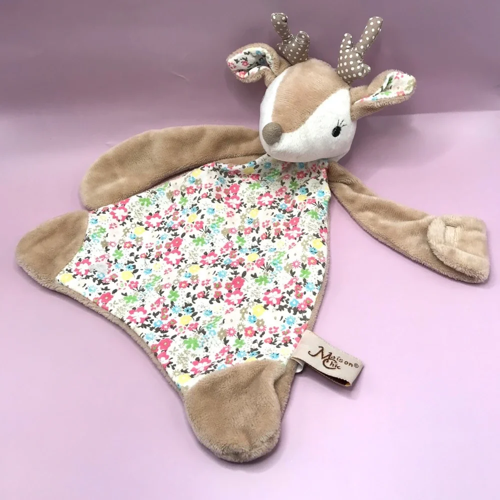 Maison Chic Deer Lovie Security Blanket Floral Fawn Plush Snuggler Tan